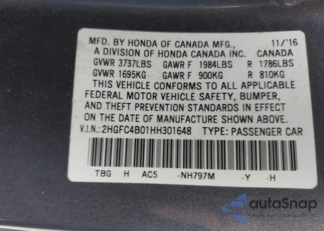 2017 Honda Civic Lx-P from USA, damaged, VIN 2HGFC4B01HH301648